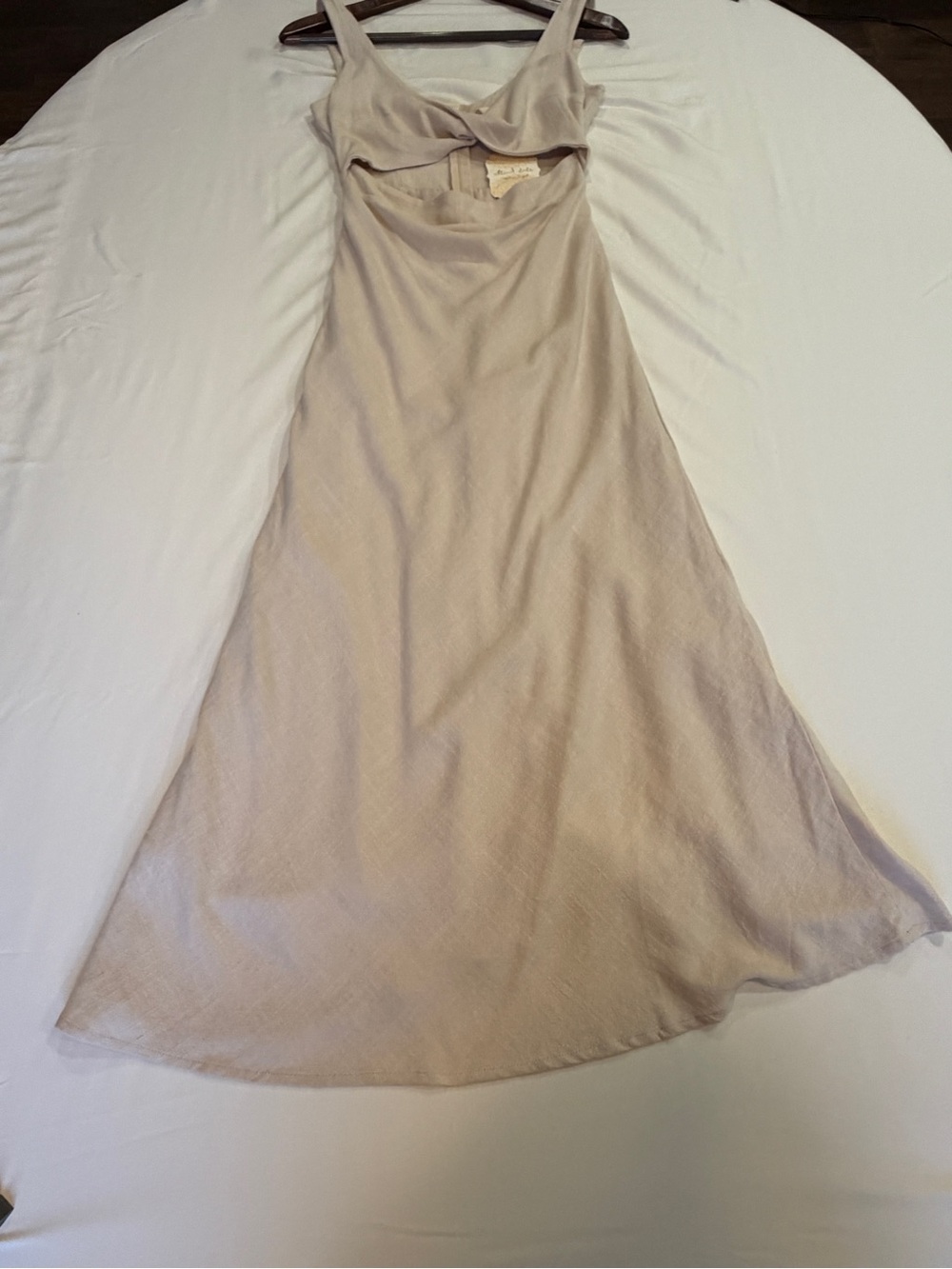 NWT Altar'd State Dress XS Cleo Cutout Viscose / Linen Blend Midi Neutral